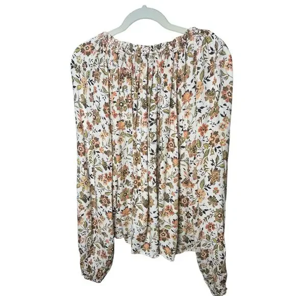 Faherty Floral Blouse in Cream and Brown - Picture 6 of 8